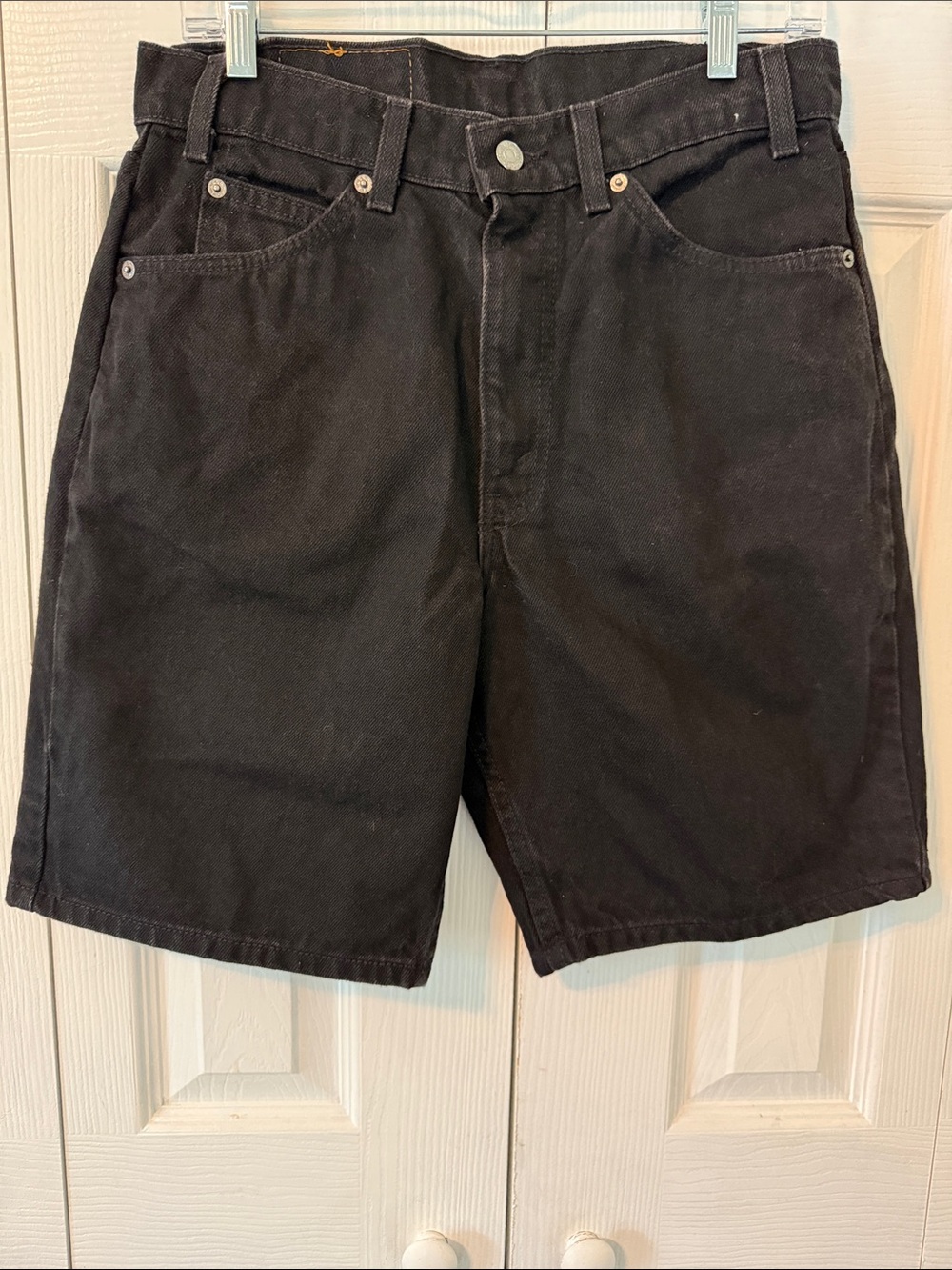 Vintage 90s Levi's Black Denim 550 Relaxed Fit Shorts Orange Tab made in USA W32